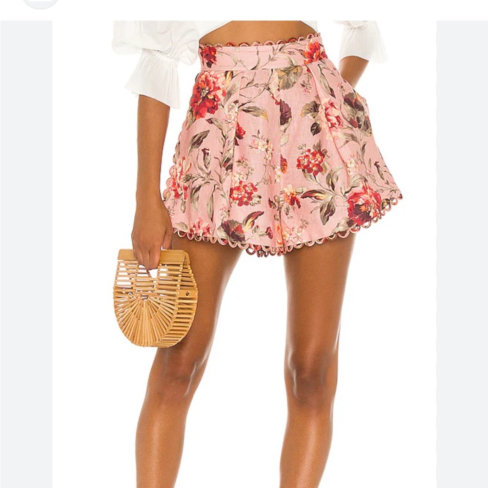 NWT Zimmermann Cassia Scallop High Rise Pink Pleated Floral Shorts - 2 Size 8 US